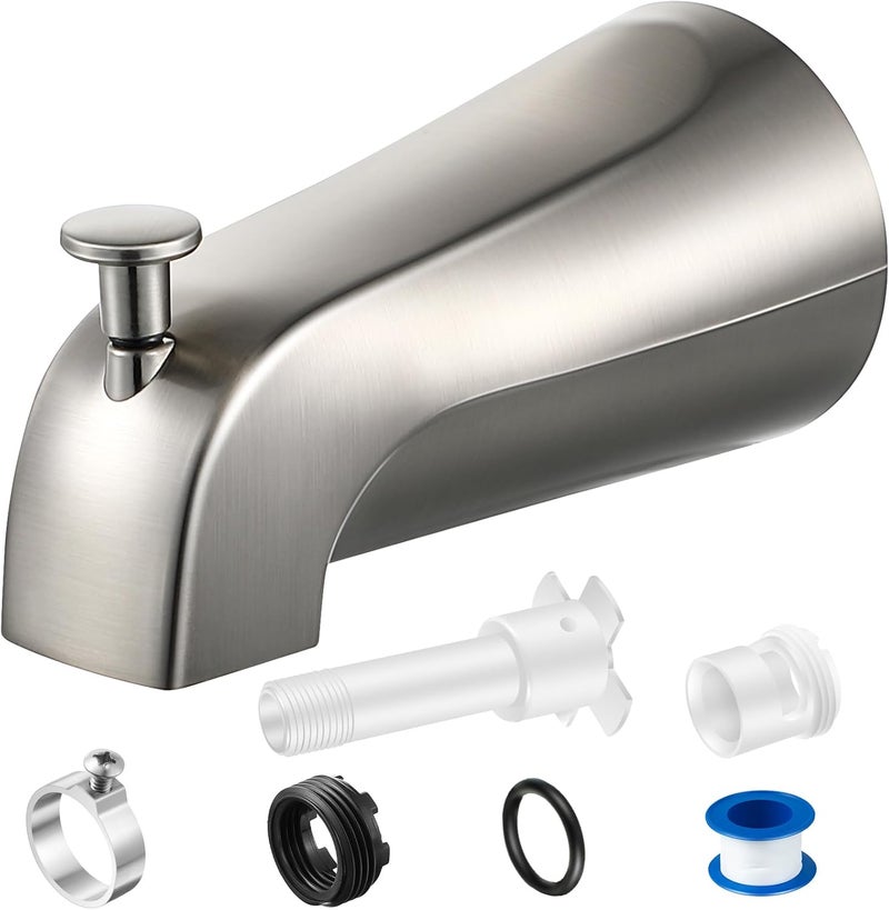 Enhon Tub Spout, Universal Fits 1/2'' Copper Pipe, 1/2'' IPS and 3/4'' IPS, Bathroom Bathtub Tub Faucet Replacement with Adapters(with Diverter,Brushed Nickel) - Image 1